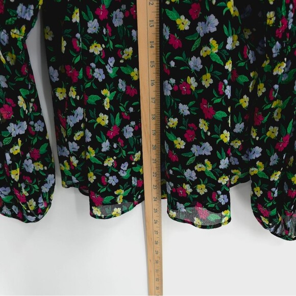 Ann Taylor Floral Balloon Sleeve Top XL Smocked Black Pink Chiffon Feminine - Picture 15 of 15